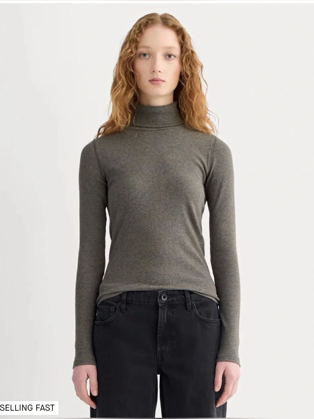 New Everlane The Luxe Rib Turtleneck in Washed Heathered Fatigue Size XL